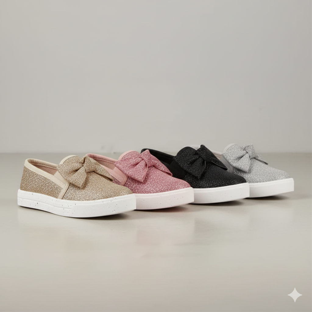 Tênis Infantil Slip On Menina Glitter Sapatilha Infantil Laço Sapatênis Brilho sapatinhos de bebê