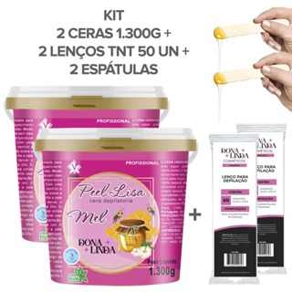 Kit 2 Ceras Hidrossolúveis Mel 1,3kg + 100 Lenços TNT + 2 Espátulas em Oferta na Shopee