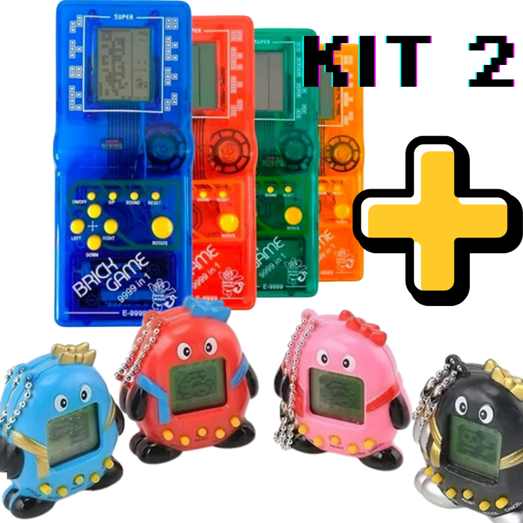 Kit Vídeo Game Portátil 9999 Jogos em 1 Mini Game + Tamagochi Cores Aleatórias