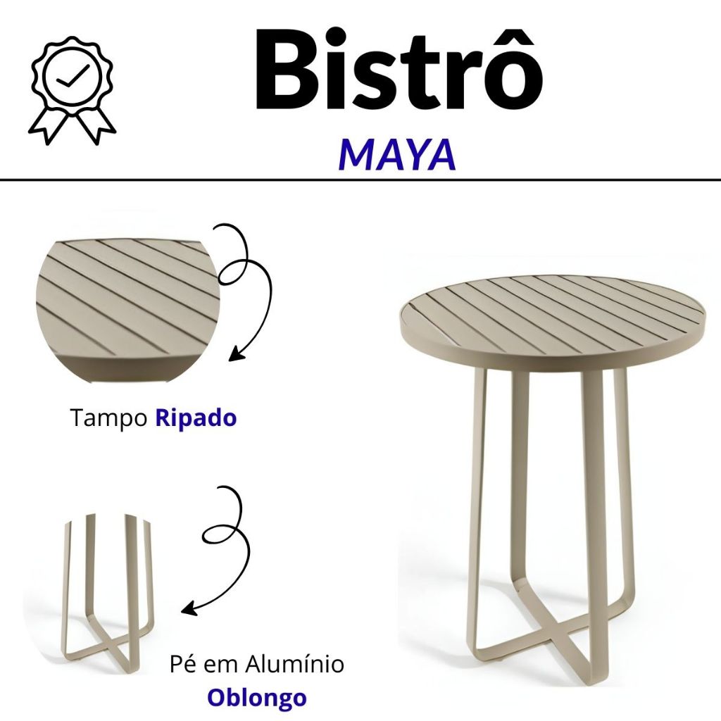 Detalhes do Bistrô Maya Alto para Banqueta Alumínio Pé Obonglo Reforçado e Resistente ao Tempo Áreas Externa