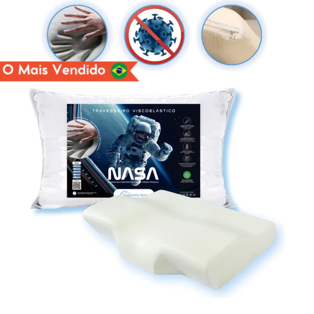 Travesseiro Nasa Ergonomico Cervical C/ Zíper Ortopédico Anti ácaros Anatômico Viscoelástico em Oferta na Shopee