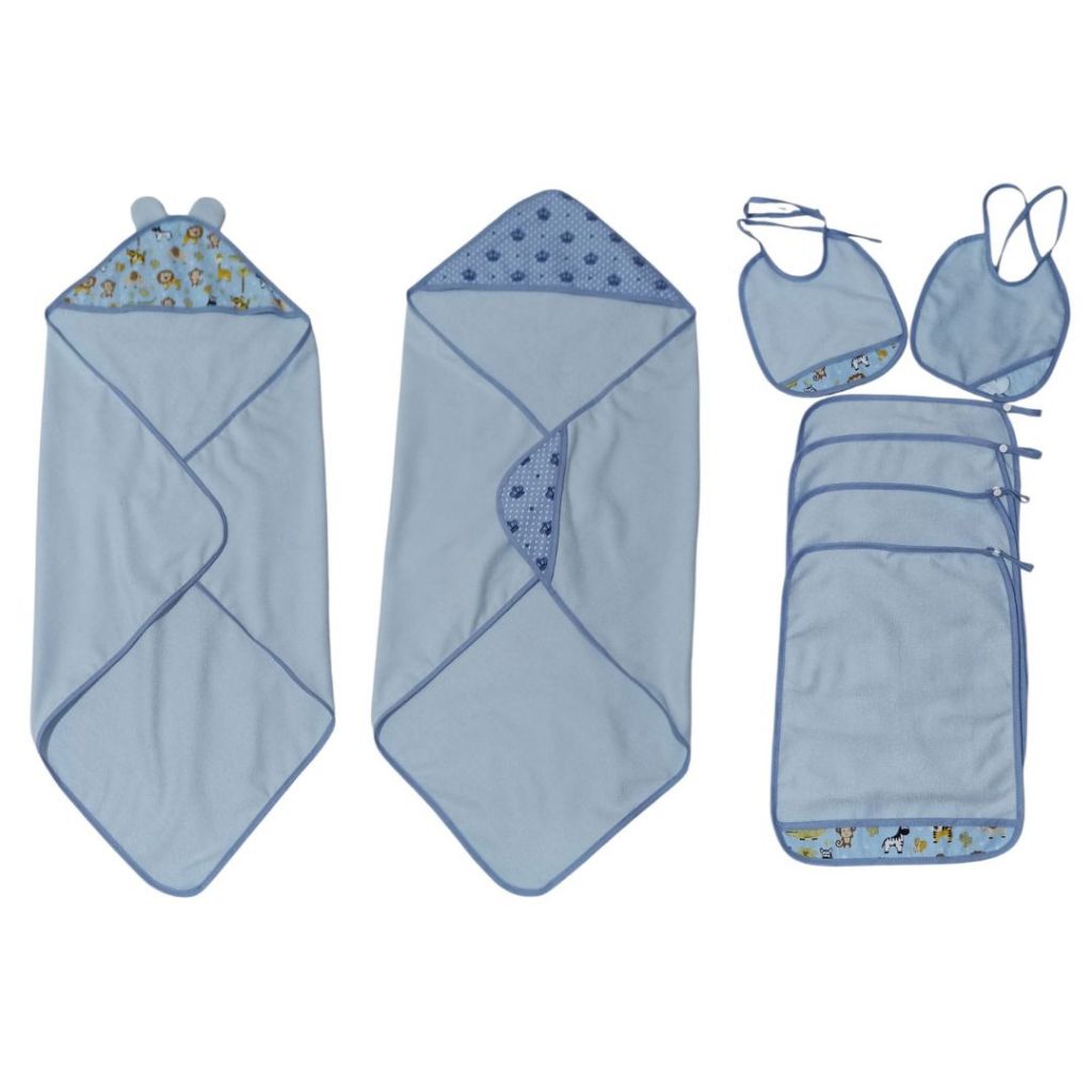 Kit Enxoval Bebê Maternidade 8 pçs 2 Toalhas banho 4 Toalhas boca 2 Babadores Poliéster Atoalhado