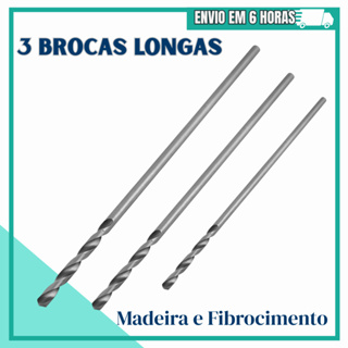 Jogo de Brocas Longa 3 peças 1/4 x 295mm 5/16 x 395mm 3/8 x 395mm para Madeira e Moirão em Oferta na Shopee