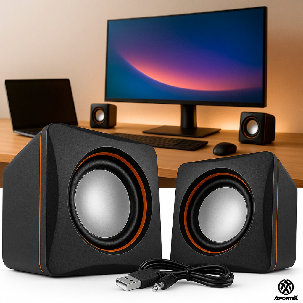 Caixa de Som Aportex Estéreo USB e P2 6W Potente Compacta para PC Notebook em Oferta na Shopee