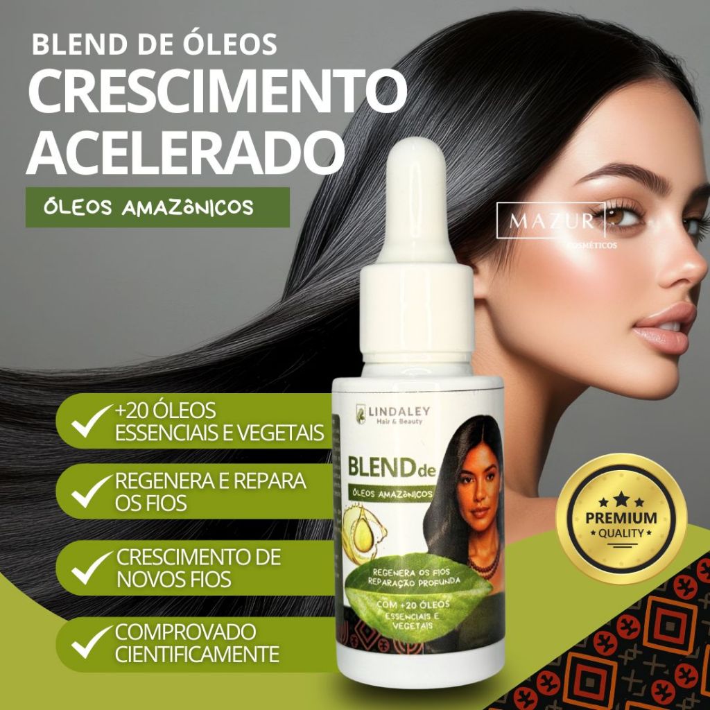 Blend de Óleos da Amazônia Crescimento Capilar, Nutrição e Reparação Profunda Antifrizz Proteção UV