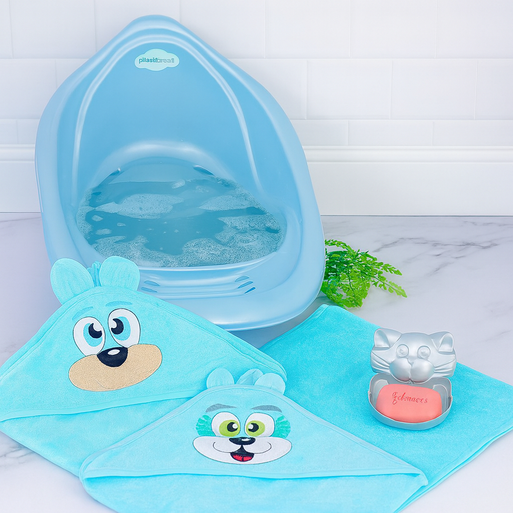 Kit Banheira 22 Litros Plastibaby + Toalha +  MENINO em Oferta na Shopee