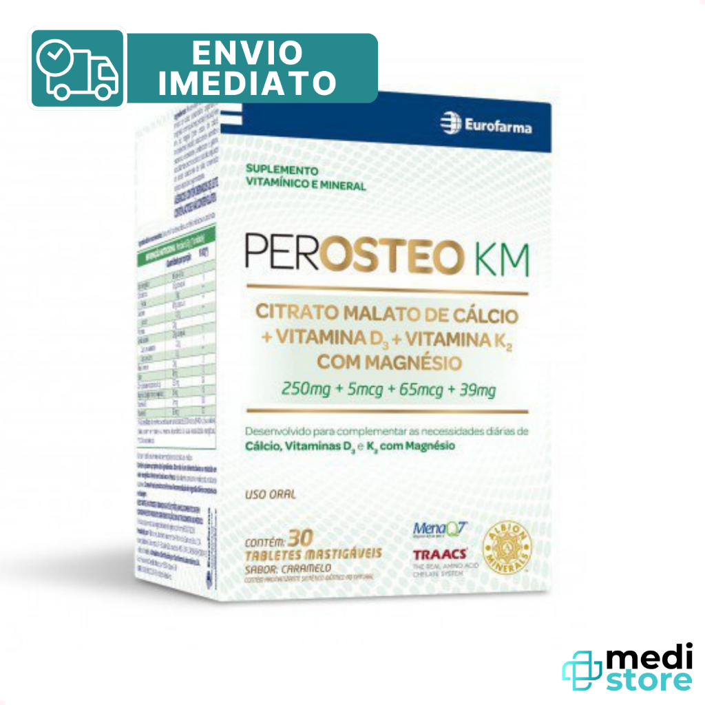 Perosteo KM - Suplemento Alimentar Calcio + Vitamina D + Vitamina K2 + Magnésio - Envio Imediato
