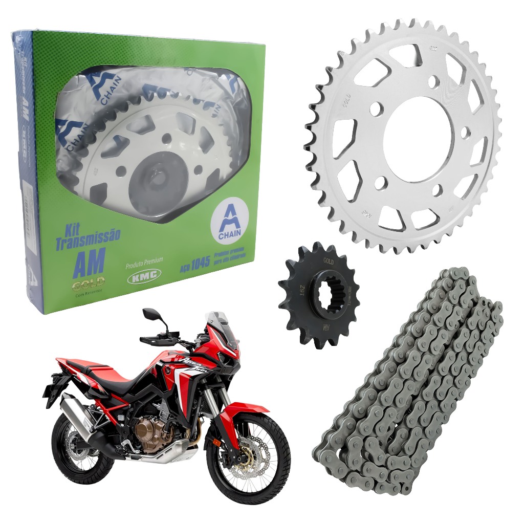 Kit Transmissão Corrente Com Retentor  525EX 124L Coroa 42 Pinhão 16 Africa Twin 2016 a 2023 Aço 1045