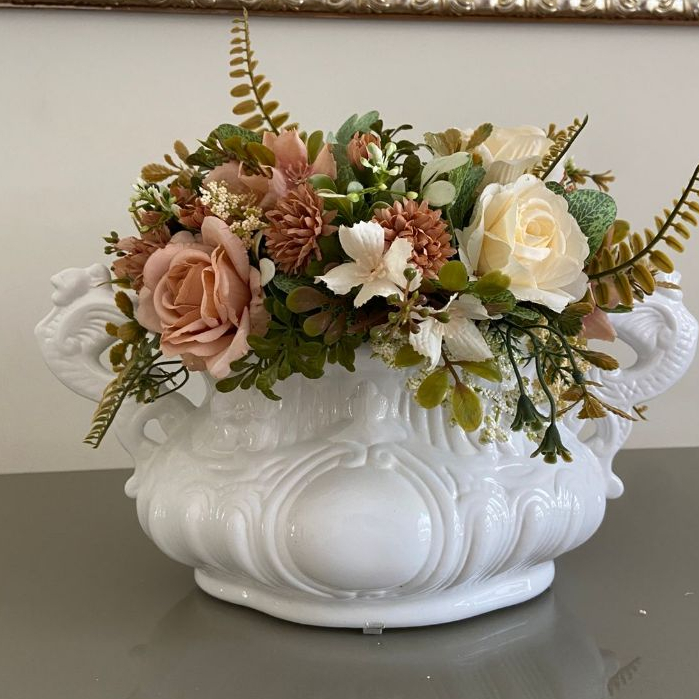 Vaso Decorativo em Cerâmica Floreira Valência Branco p/ Decoração de Casamento Mesa Bolo Mesa Posta