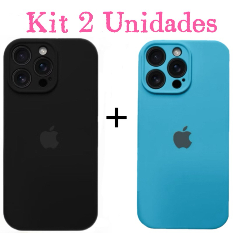 Kit 2 Case Capina Silicone Aveludada com proteção de câmera para iphone 13 13Pro 13Promax preto é Colorido
