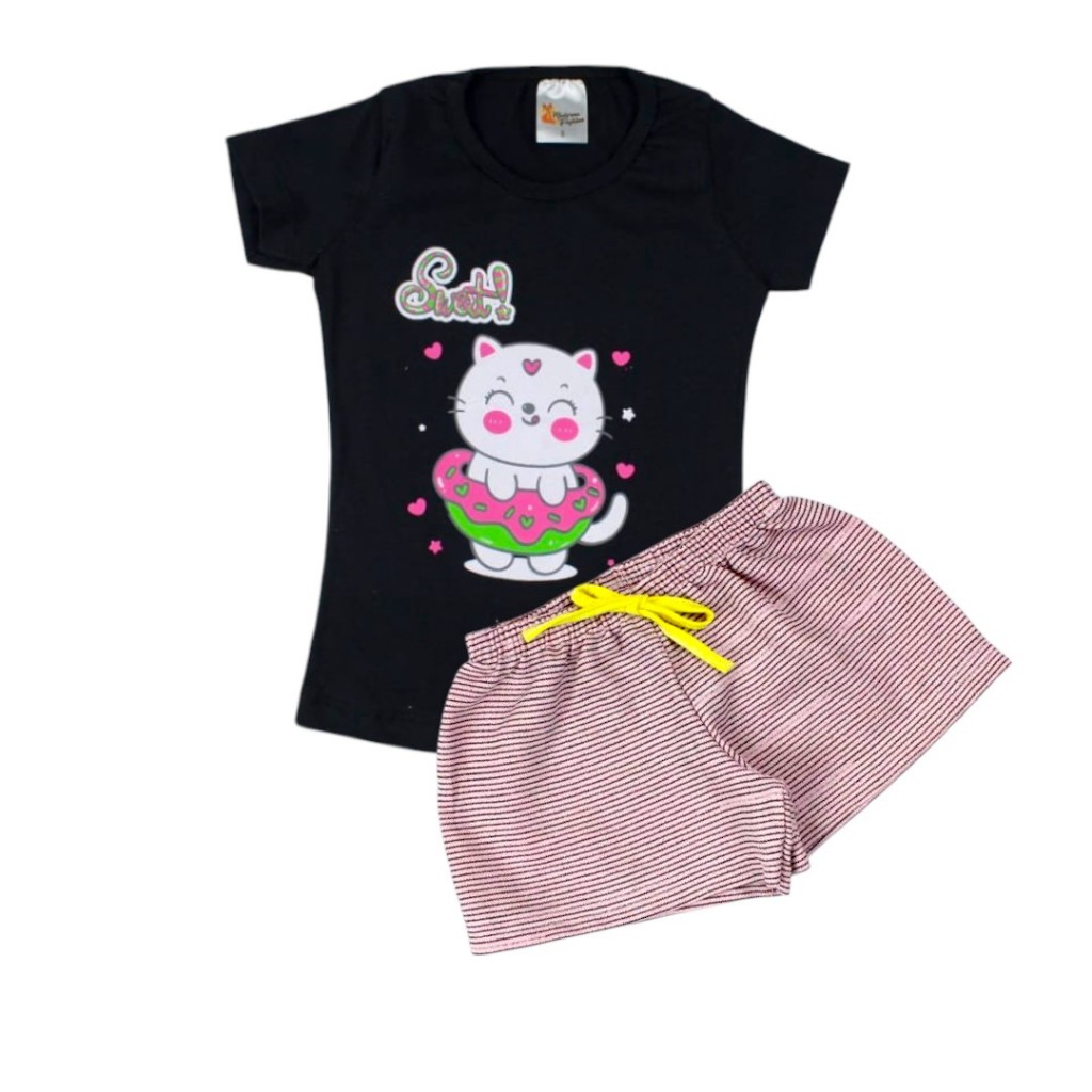 Conjunto Infantil Feminino Verão Menina – Blusa e Short em Malha 100% Algodão