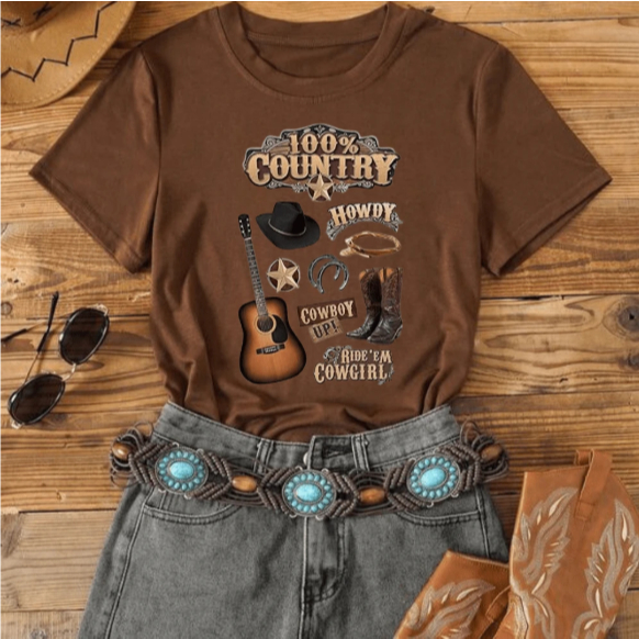 Camiseta Feminina 100% Country Confortável Roça Rodeio Confortável Boiadeira