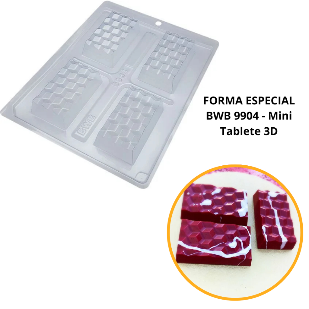 1~4 Forma BWB Com Silicone(3 partes) Para Chocolate Cód.9904-Mini Tablete 3D 85g. Barra Recheada G. em Oferta na Shopee