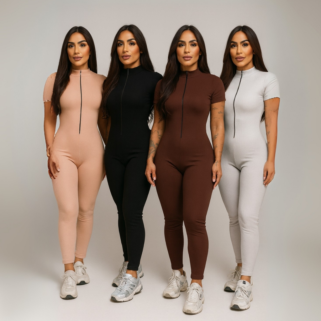 Macacão Ribana Manga Curta –Ajustado, Elegante,Academia e Ideal para o Verão