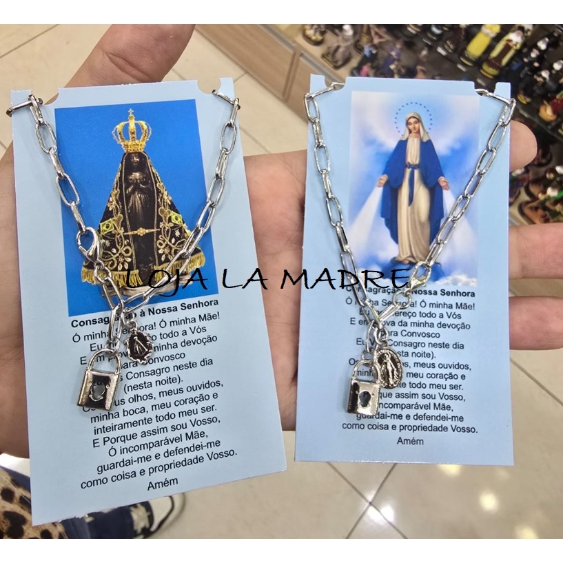 Pulseira Cadeia de Consagração Nossa Senhora Aparecida ou Nossa Senhora das Graças Aço Inox em Oferta na Shopee