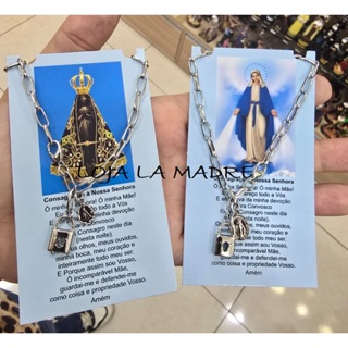 Pulseira Cadeia de Consagração Nossa Senhora Aparecida ou Nossa Senhora das Graças Aço Inox em Oferta na Shopee