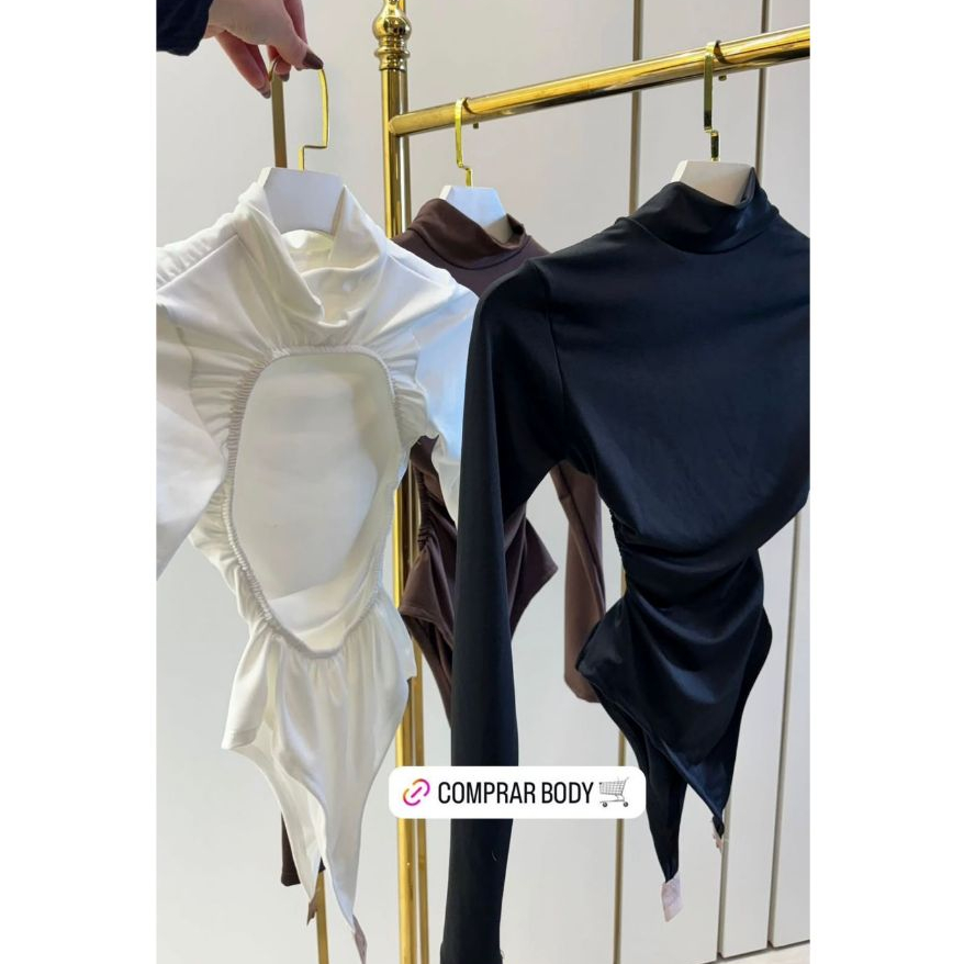 Body Feminino COSTA NUA MANGA COMPRIDA Costa a Amostra Gola Alta Inverno Cavado Sexy Coutry Elegante