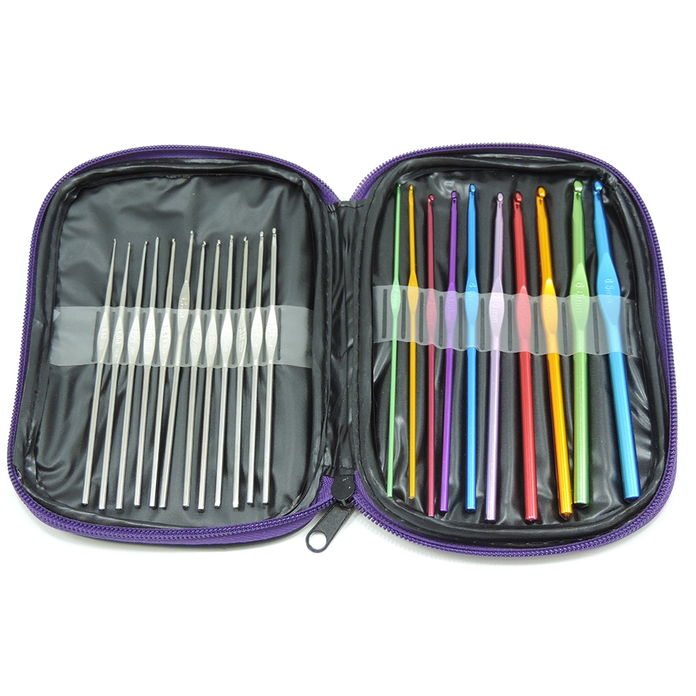 Kit 22 Peças Agulhas Crochê Tricô Colorida Estojo
