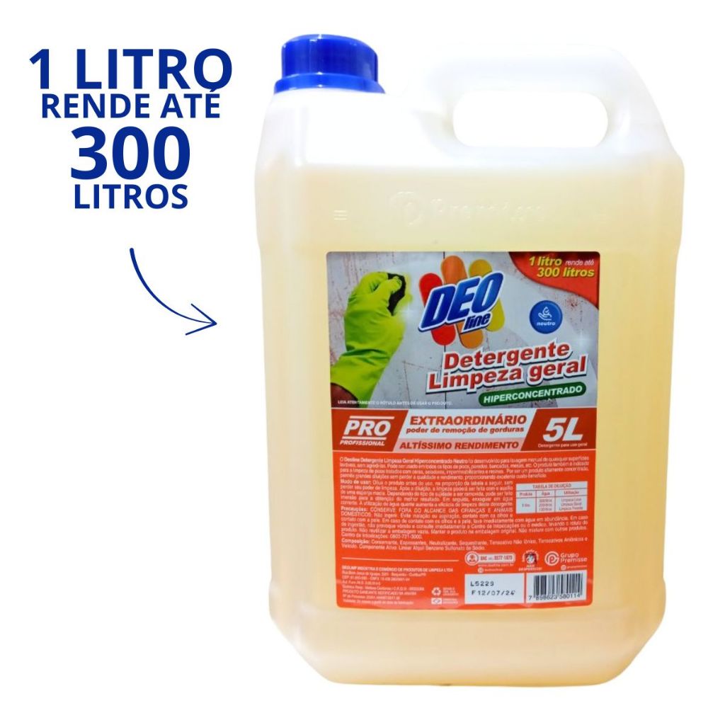 Detergente Líquido Hiperconcentrado Neutro Multiuso 5 Litros Limpeza Geral