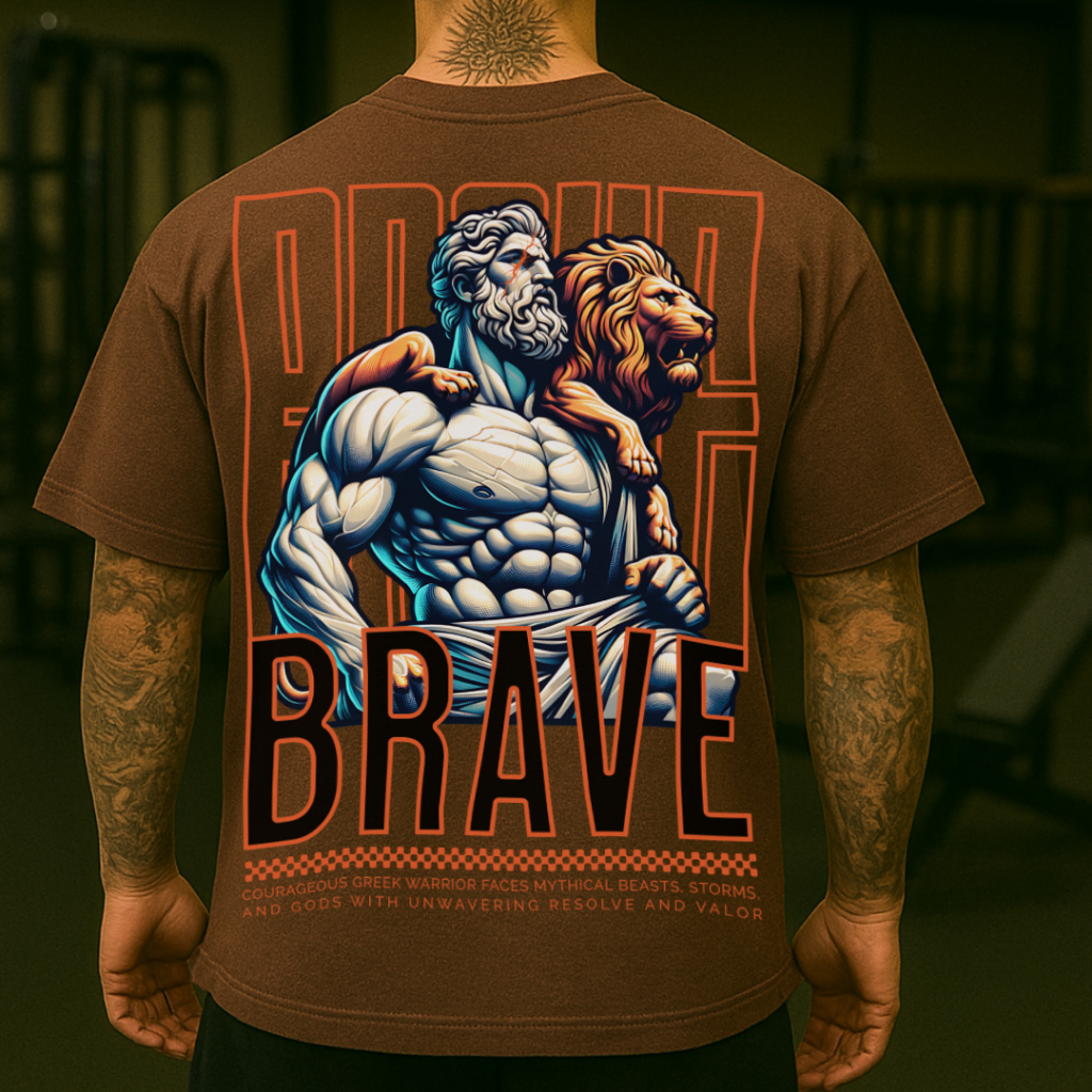 Camisa de Academia para Treino Larga Masculina Musculação Estampada Brave Streetwear Moda Oversized