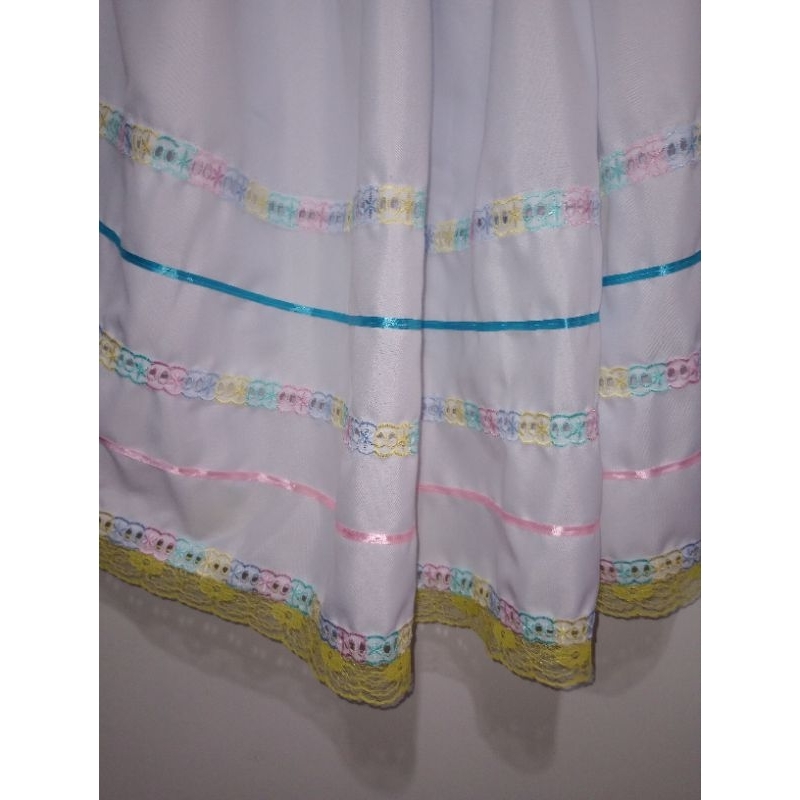 saia Erê umbanda e candomblé renda amarela azul ou rosa pink passa fita colorido e fitas de cetim modelo festa