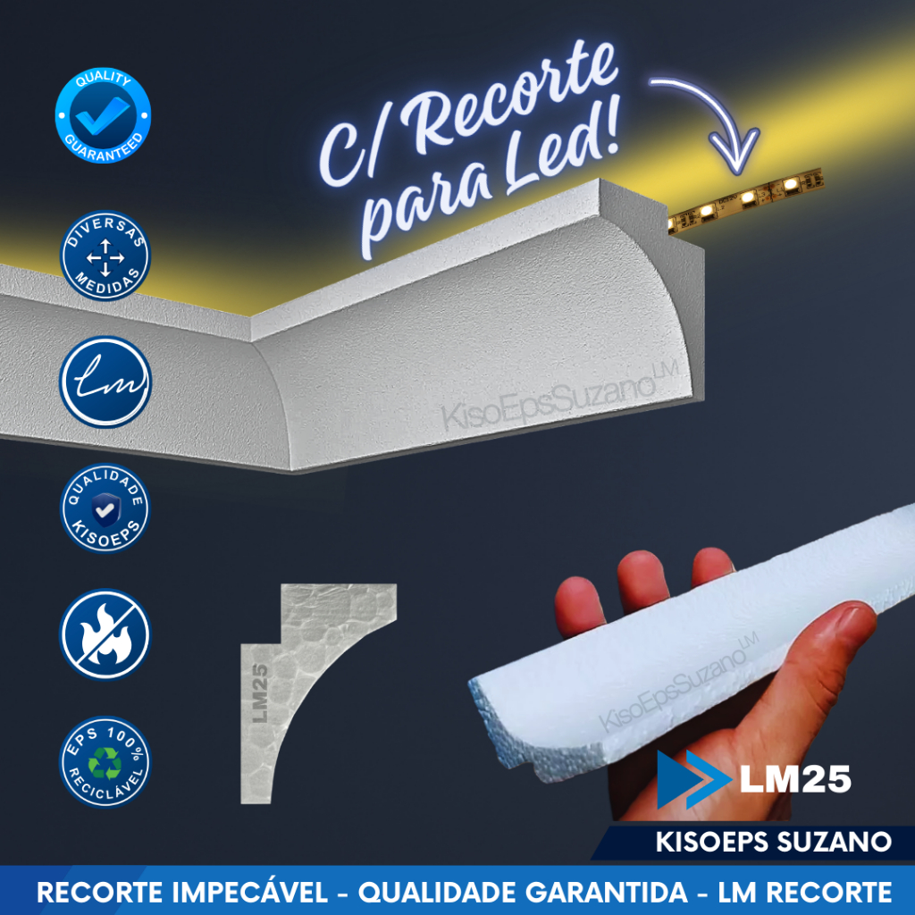 Moldura Sanca para LED de isopor EPS para fita led 50 metros roda teto moderno