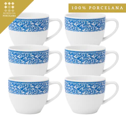 Kit 6 Xícaras Porcelana Decorada 170ml Café Chá Estilo Clássico Floral Decoraçao