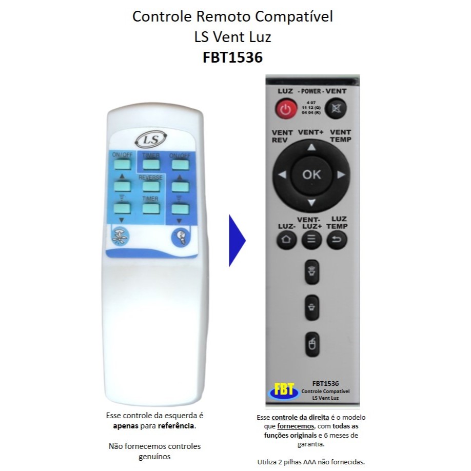 Controle Compatível Com VENTILADOR DE TETO LS FBT1536