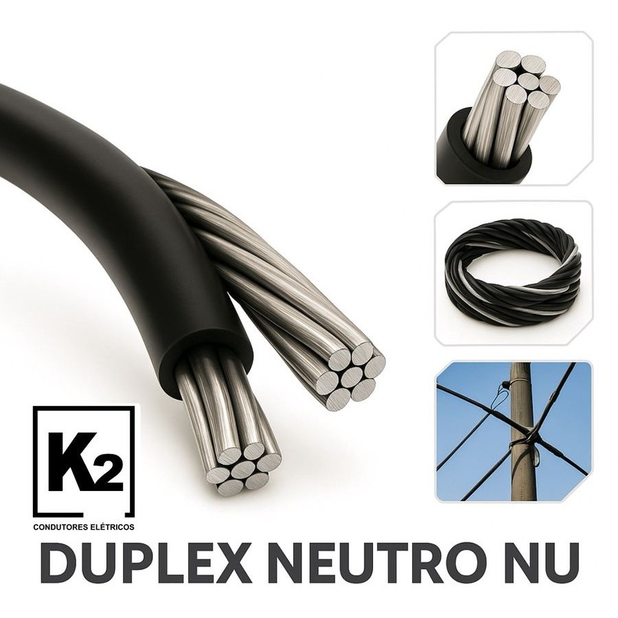 Cabo Elétrico Rural Duplex 16mm Alumínio Neutro Nu Preto Rolo 200m Motor Bomba Poste