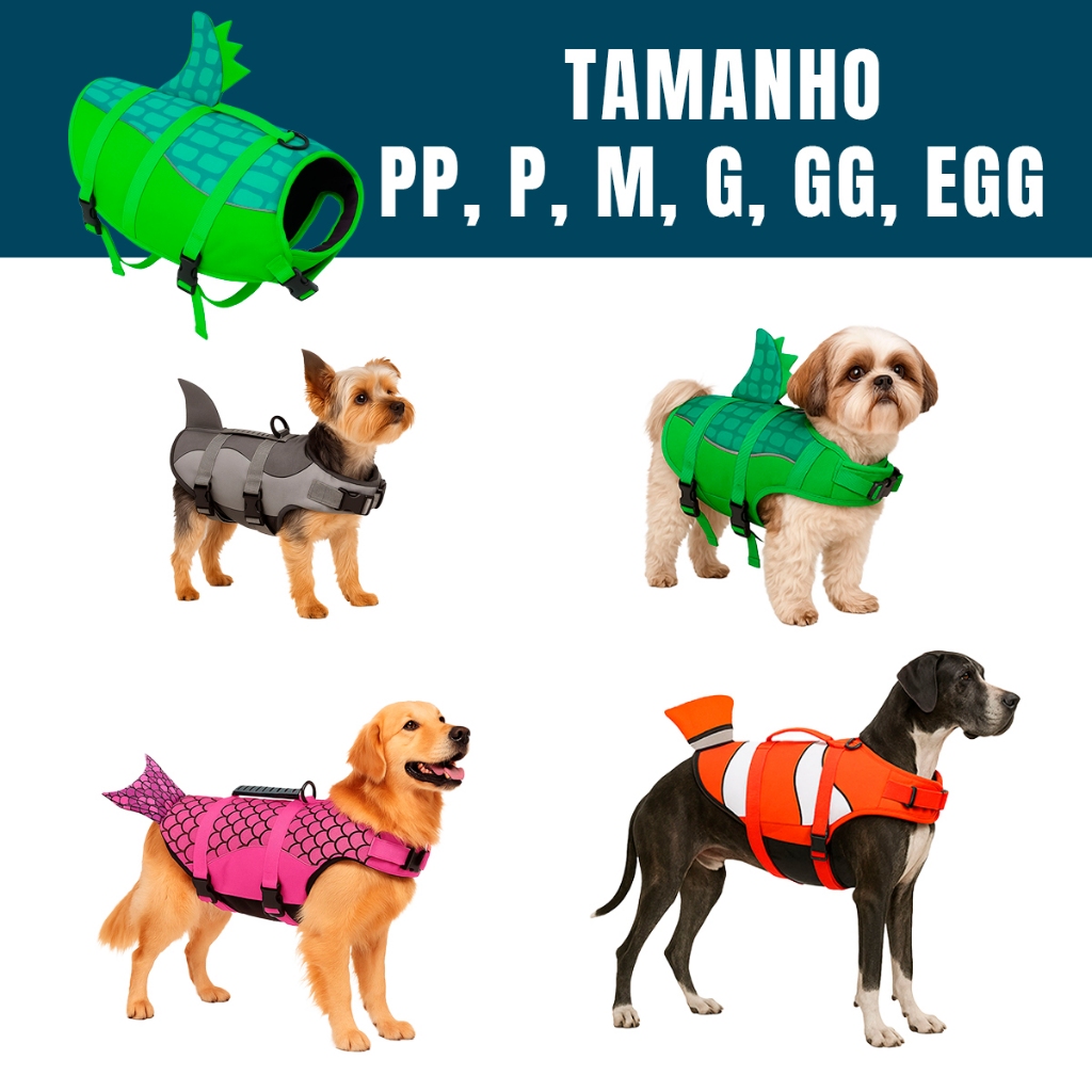 Colete Salva Vidas Pet Flutuante Cães Cachorros Praia Piscina Água Mar