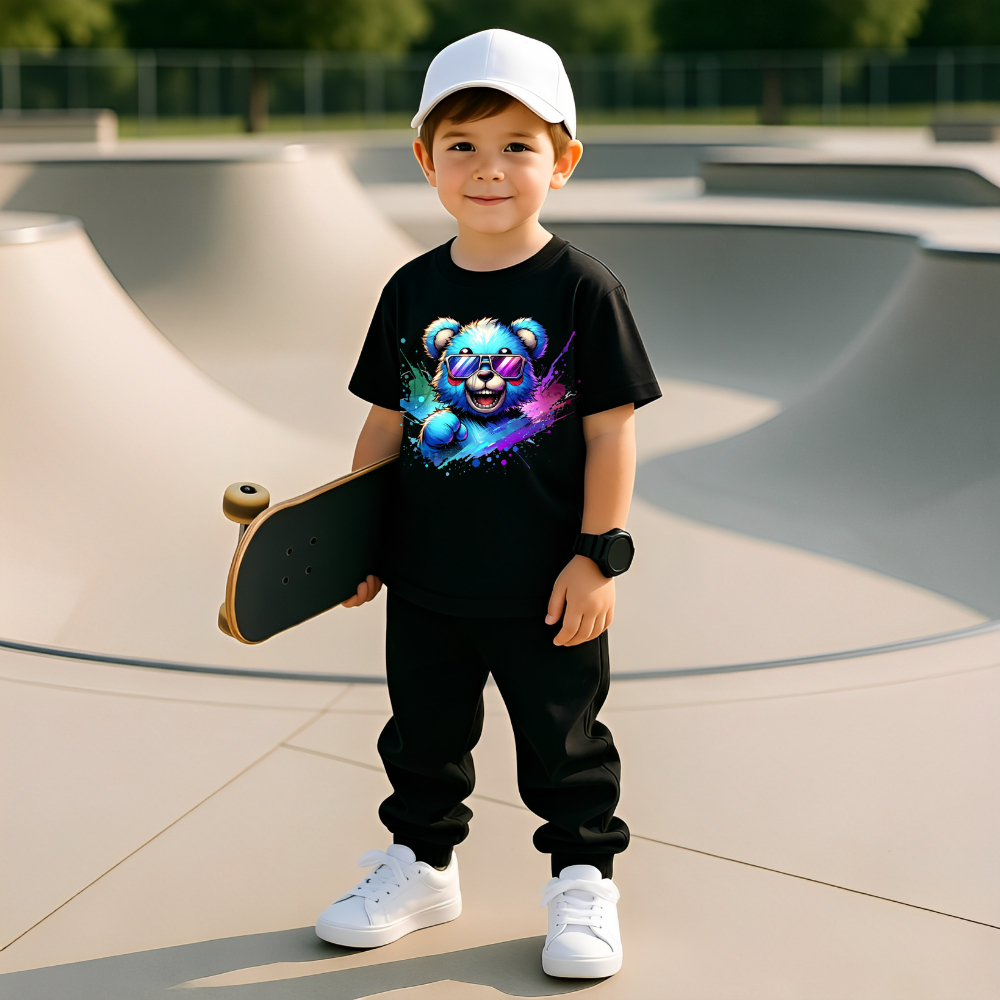 Camiseta Infantil Blusinha Manga Curta Estampada Urso Azul 100% Algodão Camisa Infantil Masculina