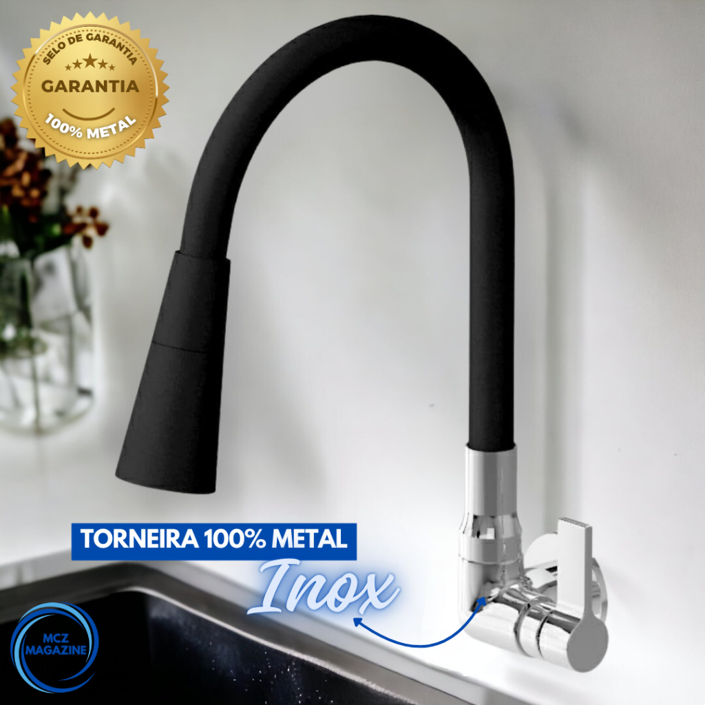 Torneira Parede METAL Cozinha Gourmet Preta Flexivel 2 Jatos 1/4 de Volta em Oferta na Shopee