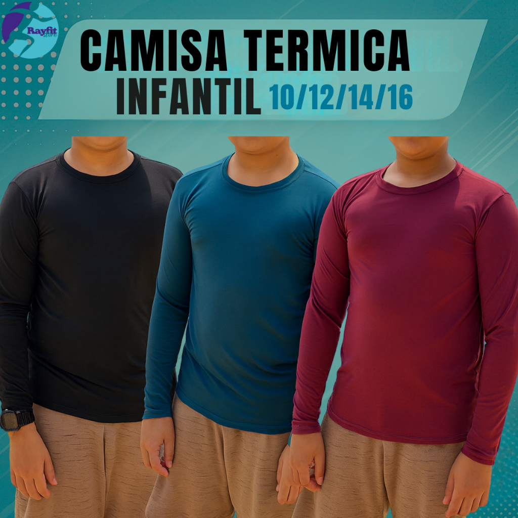 Camiseta Térmica UV Infantil Juvenil | Proteção Solar 50+ | Praia e Piscina – Tamanhos 10 ao 16