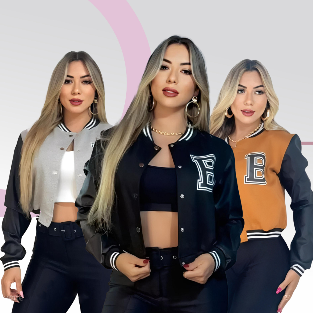 Jaqueta bomber feminina colegial jequetinha moletom inverno