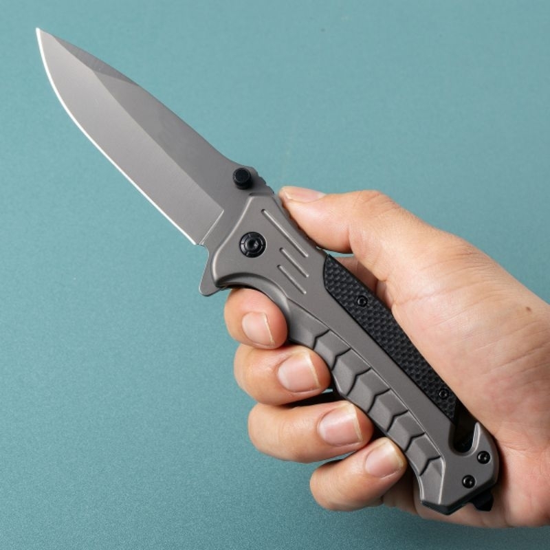 Canivete Cinza Titanium Semi Automatico Cabo G10 De Bolso Clip Com Trava Pesca FA46 KNIFE MATRIX
