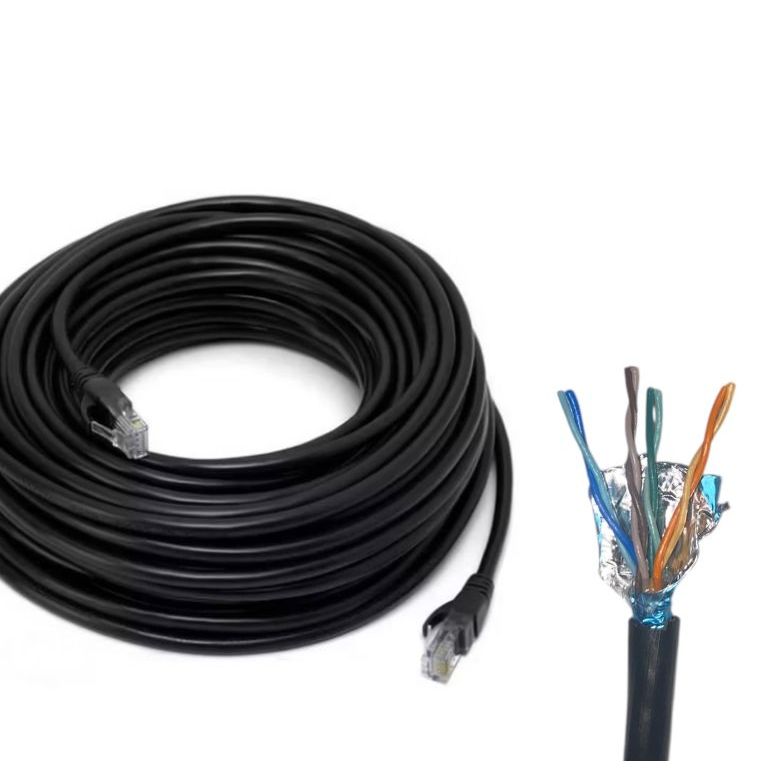 Cabo de rede Blindado Externo Crimpado na cor preta RJ45 10/15/20/25/30 Metros