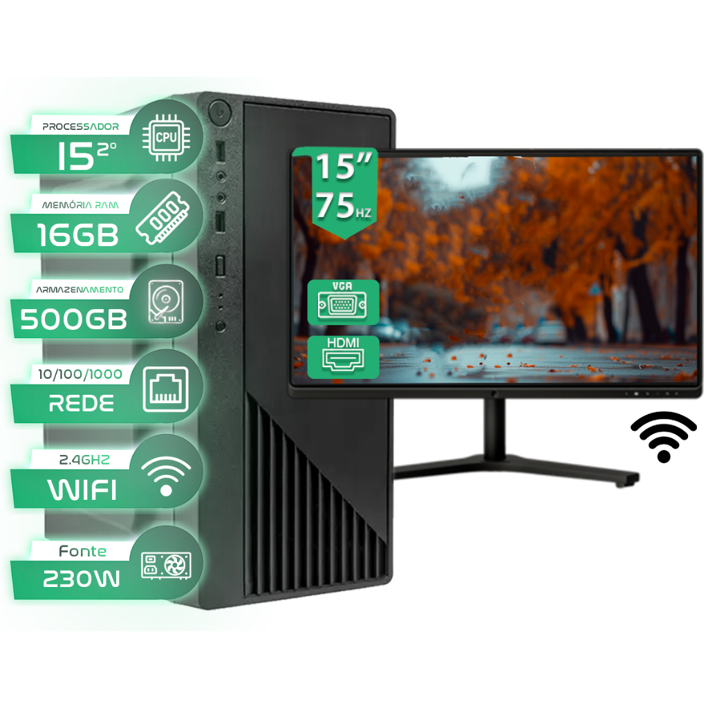 Computador Intel I5 16gb Hd 500GB Monitor 15''