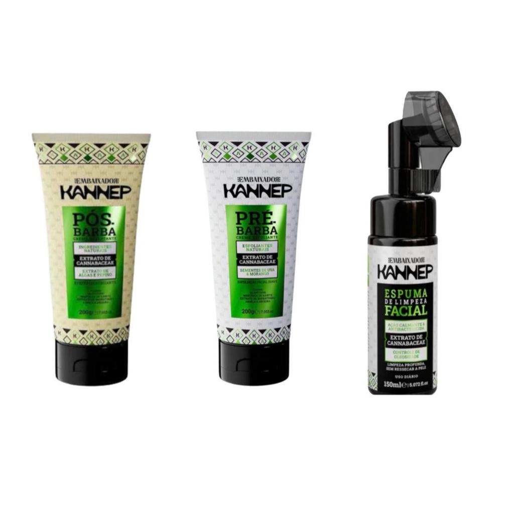 KIT KANNEP 1 CREME BARBA E POS BARBA E ESPUMA DE LIMPEZA FACIAL