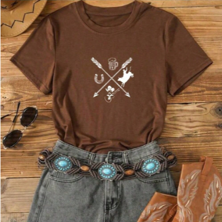 Camiseta Feminina Blusa Modinha Agro Country Flechas Cowboy Faroeste Show Cavalos Rodeio