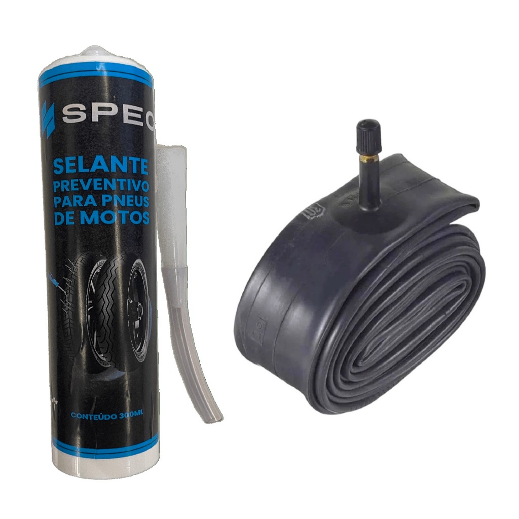 KIT CAMARA DE AR PNEU SHIVER SBB-18 MOTO XRE 300 TORNADO LANDER 250 XTZ + SELANTE PNEU SPEC 300ML