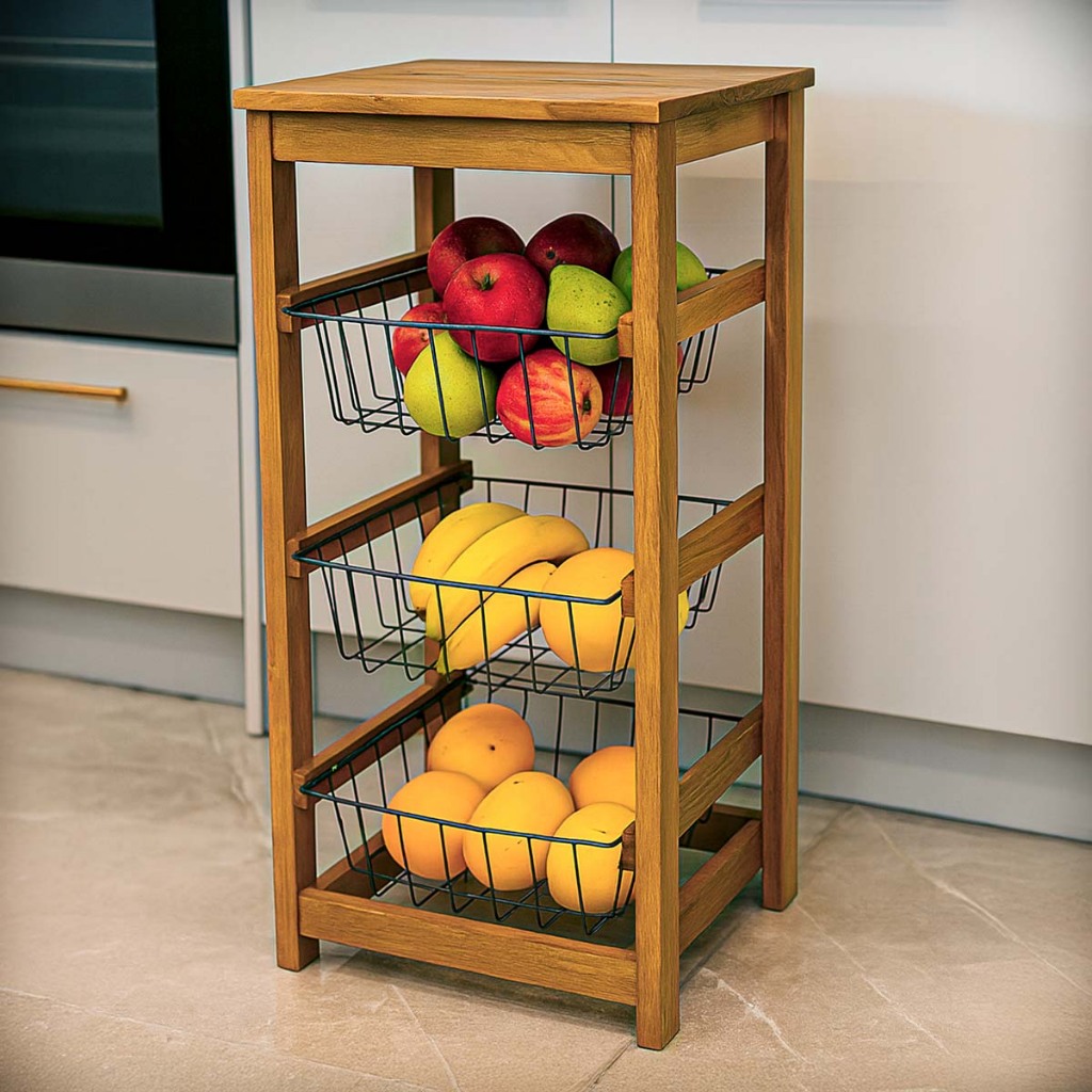 Fruteira Decoração rustica Casa nova Fruteira de cozinha Cesto de madeira Multiuso