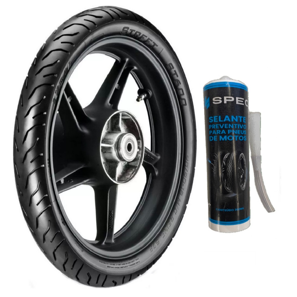 PNEU TRASEIRO 100/90-18 ST600 TL USO SEM CAMARA 56P VIPAL STREET Titan 160 Cbx 200 + SELANTE TAPA FURO SPEC 300ML