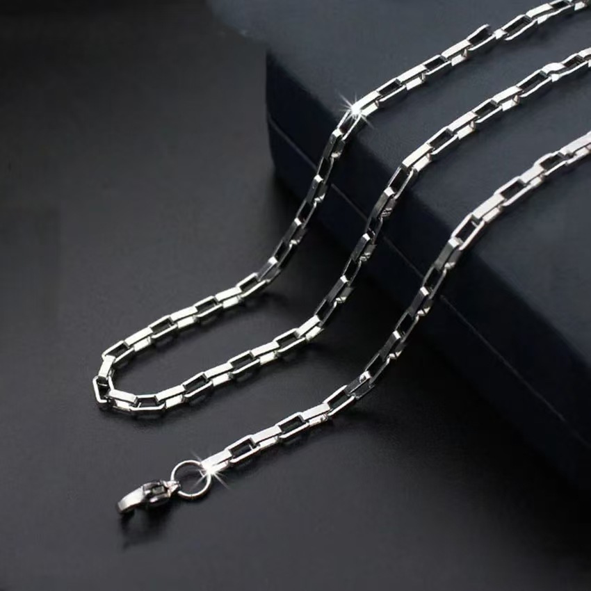 Corrente Masculina Fina Tijolinho Aço Inox Legítimo Prata 2mm Original Não Escurece