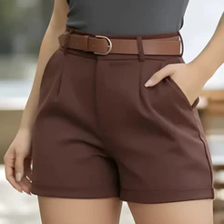 Short Feminino Alfaiataria Social Cintura Alta PROMOÇÃO