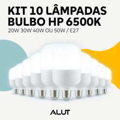 Kit 10 Lampadas Led Bulbo Hp 20w 30w 40w ou 50w 6500k Branco Frio BASE E27 110v/220v Bivolt Automático Alut By Avant