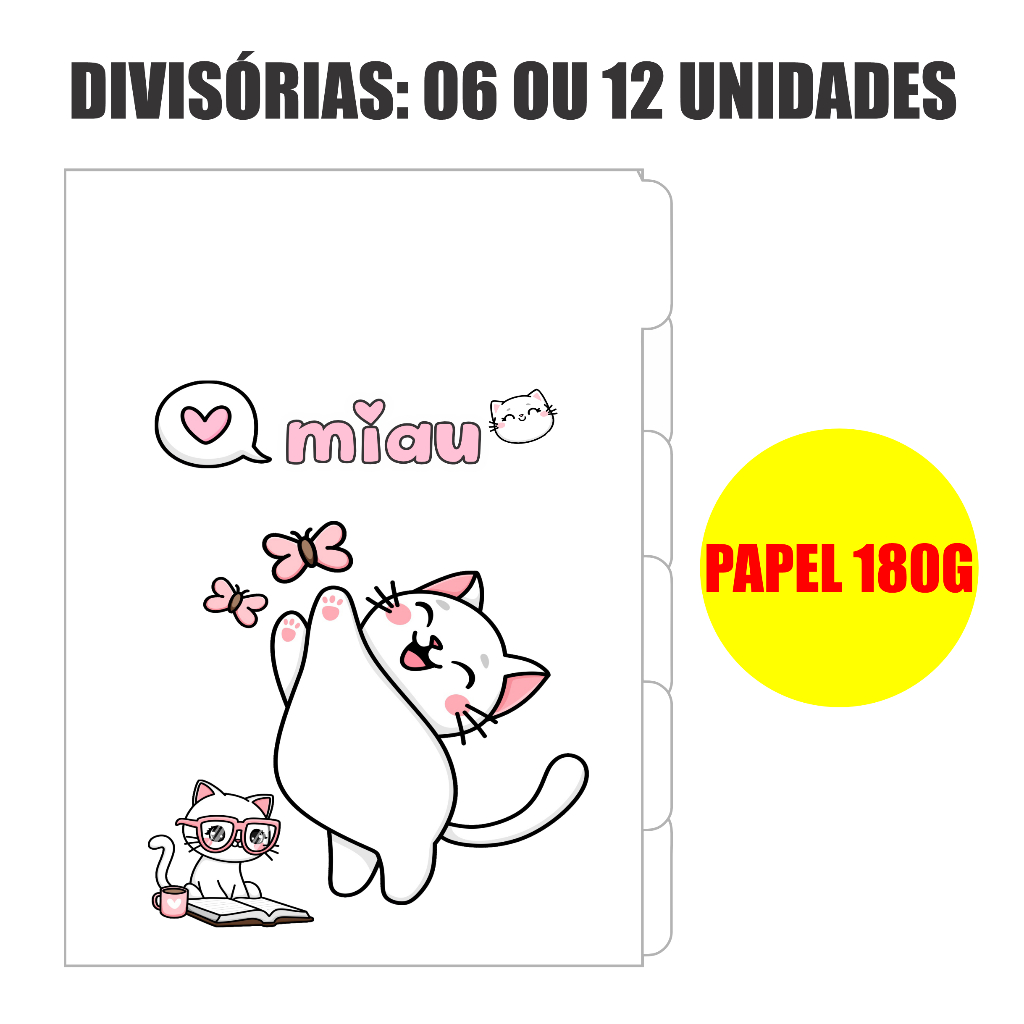 Divisórias Tamanho Colegial Papel 180Gramas Grosso - Vaquinha - Escolha 6 ou 12 Unidades - Gatinha em Oferta na Shopee