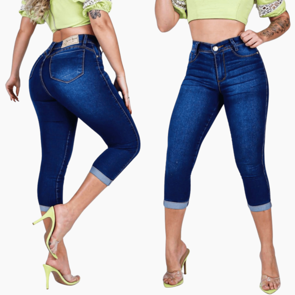 Calça Capri Jeans Feminina Com Lycra Cintura Alta Levanta Bumbum Elastano Casual / Verão em Oferta na Shopee