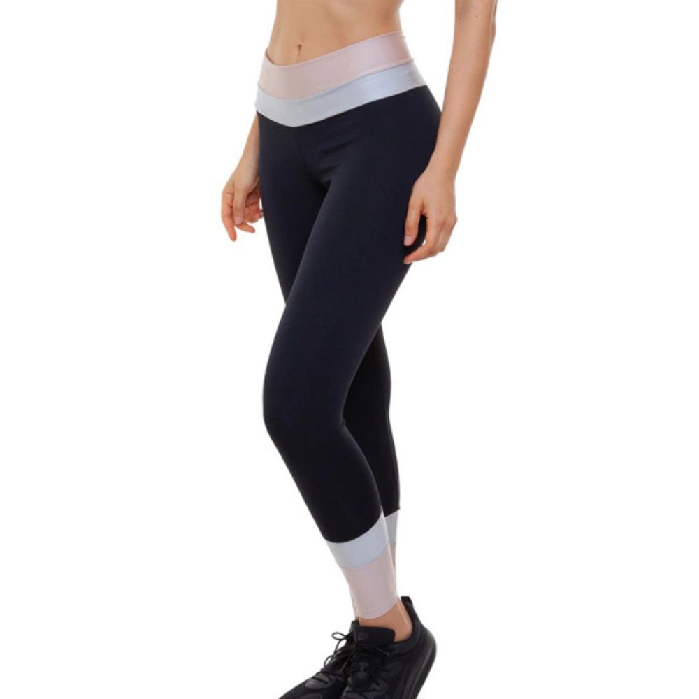 Calça Legging Cintura Alta Reforçada Faixas sem Transparência Poliamida Academia Fitness