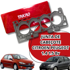 Junta Cabeçote Peugeot 206 207 208 1.4 1.5 8v TU3JP TU4M Takao