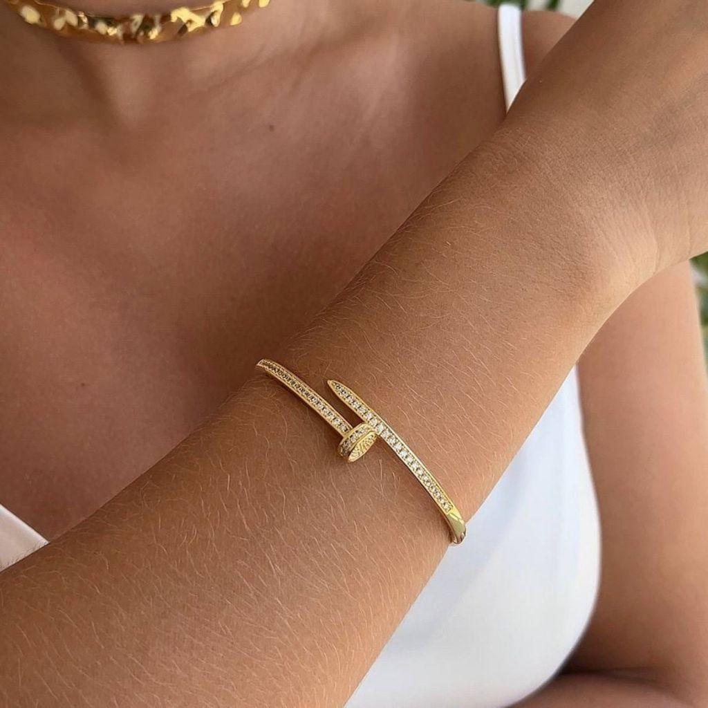 Bracelete Feminino Prego Cravejado Folheado Moda Mulher Elegante PS1